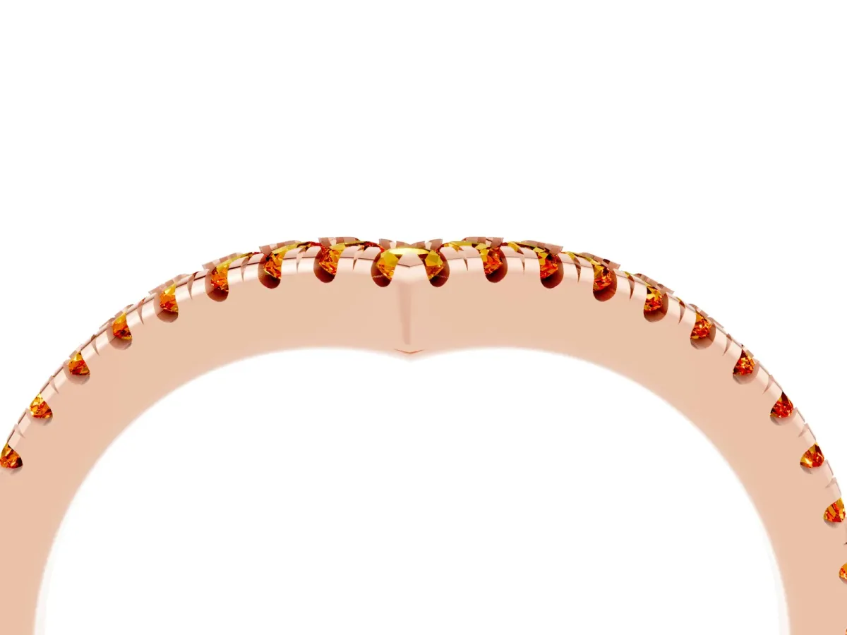 Pavé Round Citrine V-Shaped Chevron Band with Shared Prong Setting Rose gold