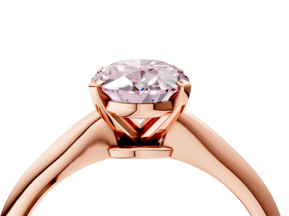 Fancy Pink Oval Cut Diamond Solitaire Engagement Ring with Classic Band and Four-Prong Setting Rose gold