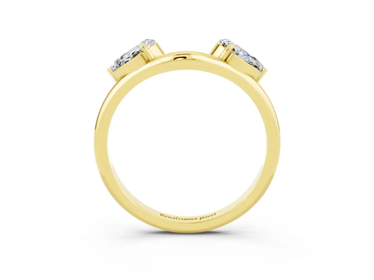 Two-Stone Pear Moissanite Bypass Ring with Prong Setting Yellow gold