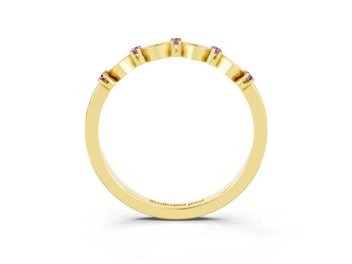 Pavé Cushion Morganite Cluster Eternity Band with Prong Setting Yellow gold