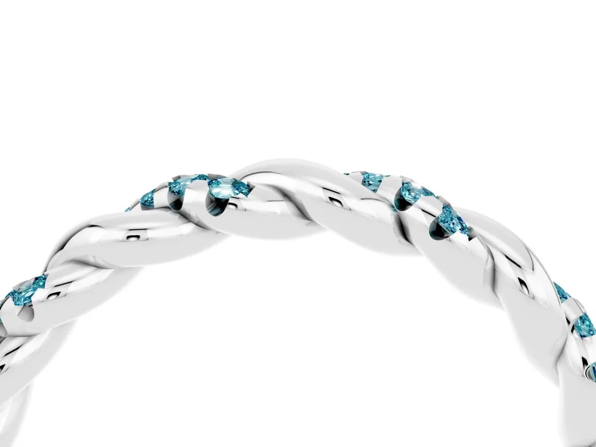 Twisted Pavé Round Blue Topaz Eternity Band Silver