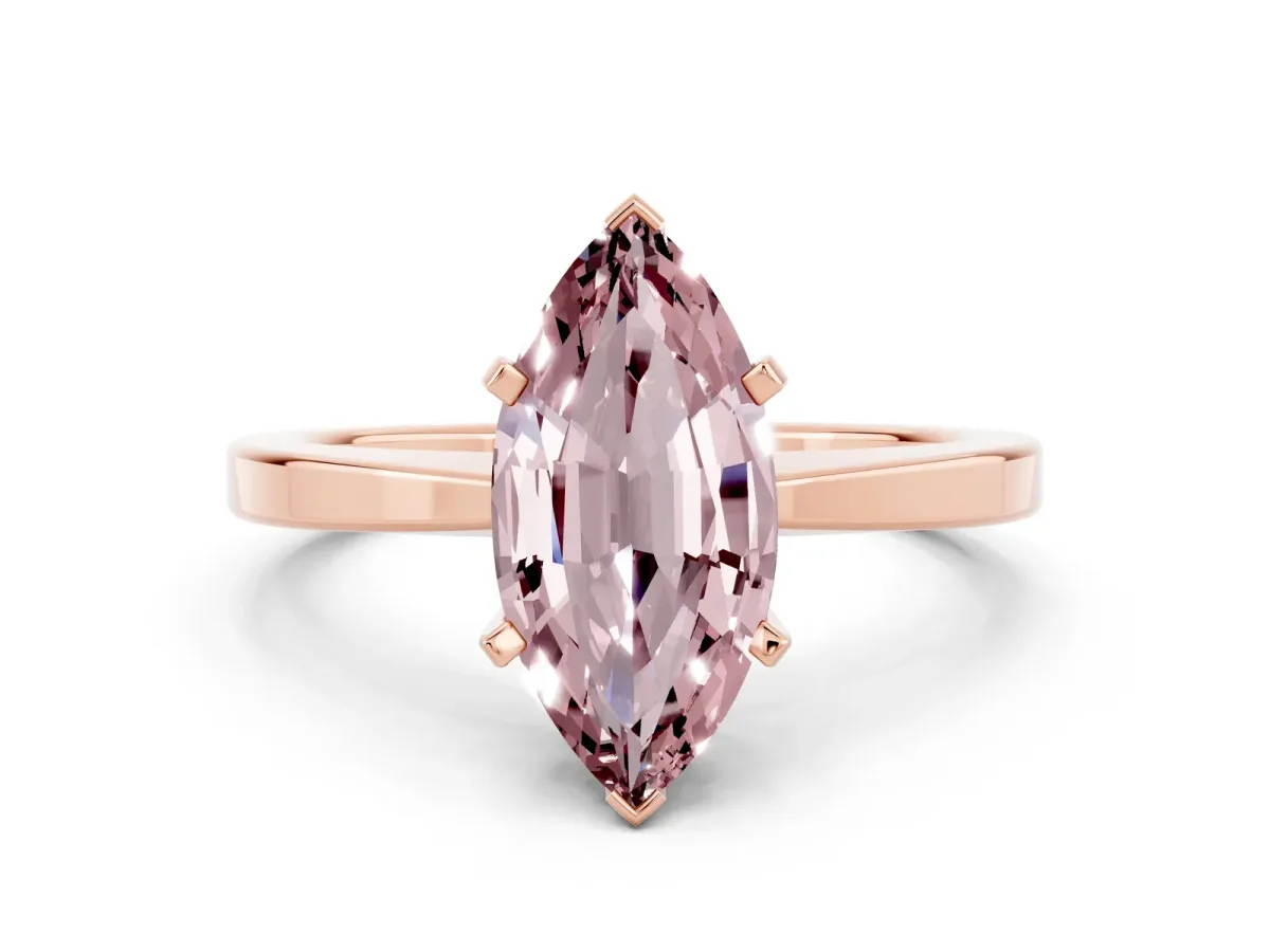Marquise Cut Morganite Solitaire Engagement Ring with Classic Band and Four-Prong Setting Rose gold