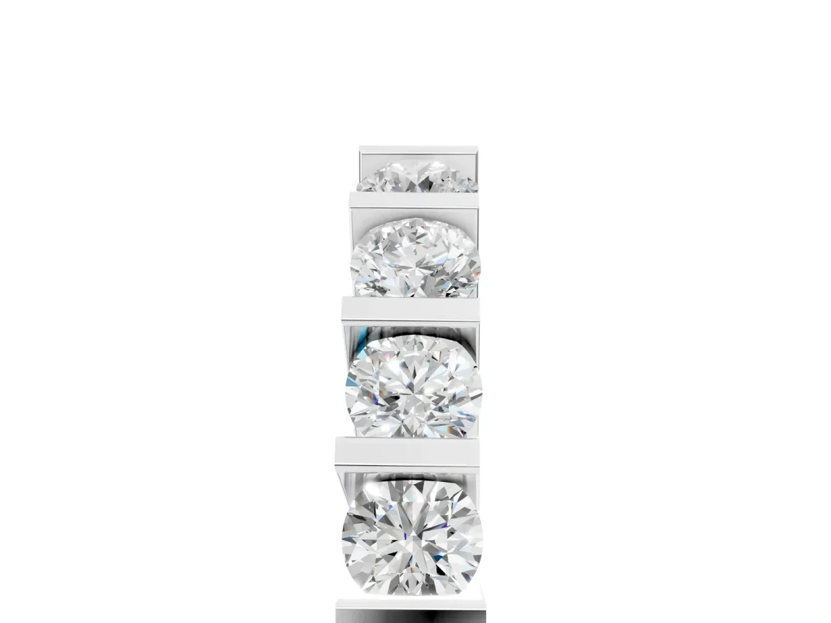 Channel Set Round Diamond Half Eternity Band with Bar Prong Setting White gold