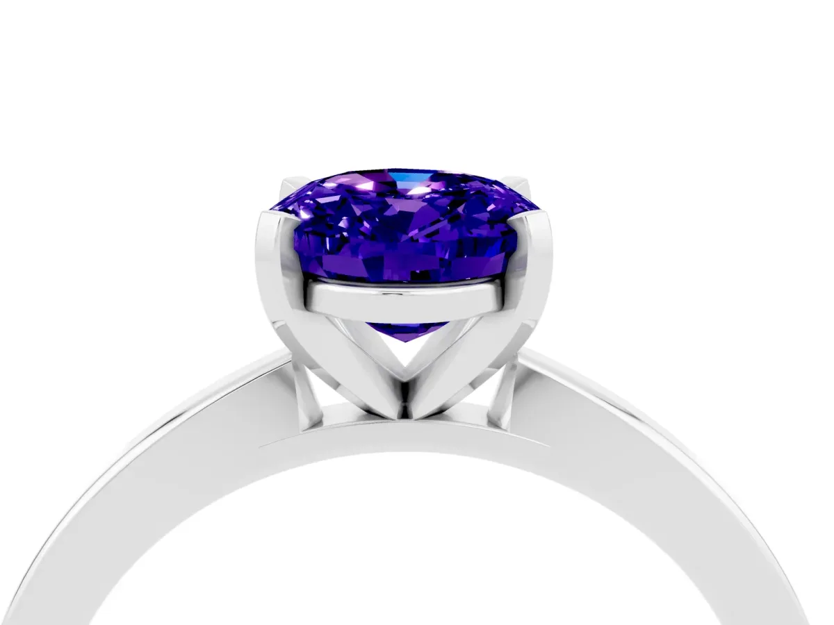 Oval Cut Tanzanite Solitaire Engagement Ring with Classic Band and Four-Prong Setting Platinum
