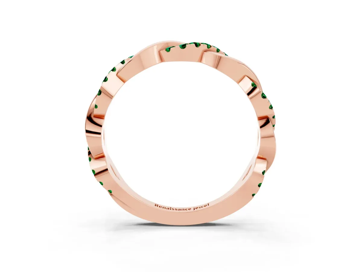 Pavé Round Emerald Twist Eternity Band with Shared Prong Setting Rose gold