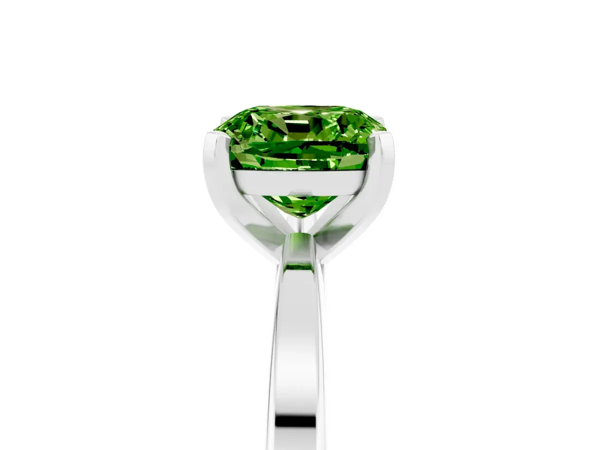 Cushion Cut Peridot Solitaire Engagement Ring with Classic Band and Four-Prong Setting Platinum