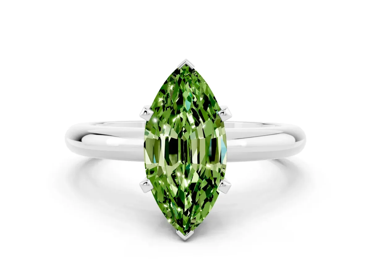 Marquise Cut Peridot Solitaire Engagement Ring with Round Band and Four-Prong Setting Silver