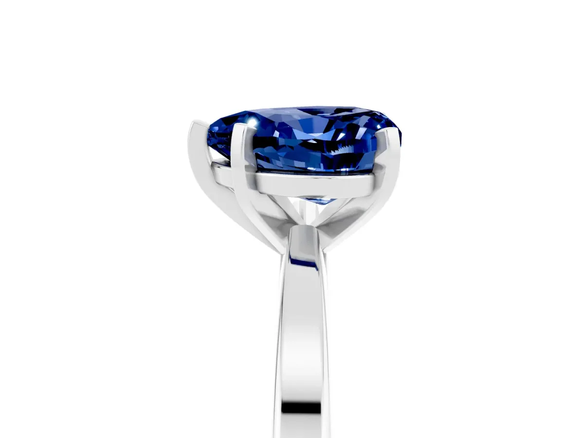 Heart Cut Blue Sapphire Solitaire Engagement Ring with Classic Band and Four-Prong Setting Silver