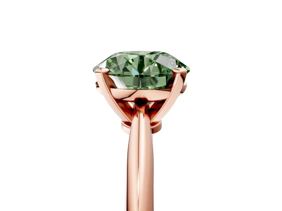 Fancy Green Round Cut Diamond Solitaire Engagement Ring with Classic Band and Four-Prong Setting Rose gold