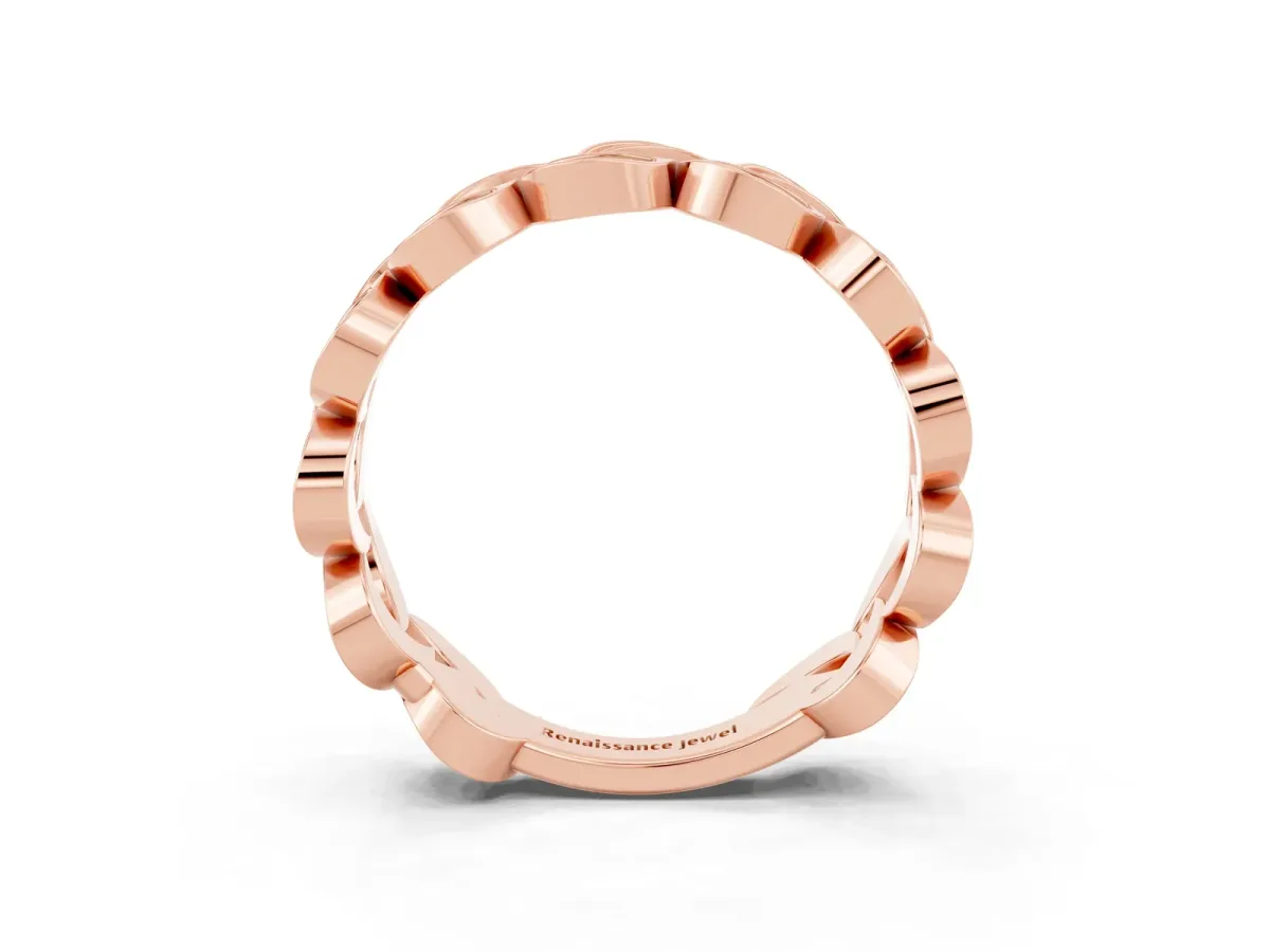 Pavé Round Blue Sapphire Interlocking Eternity Band with Bezel Prong Setting Rose gold