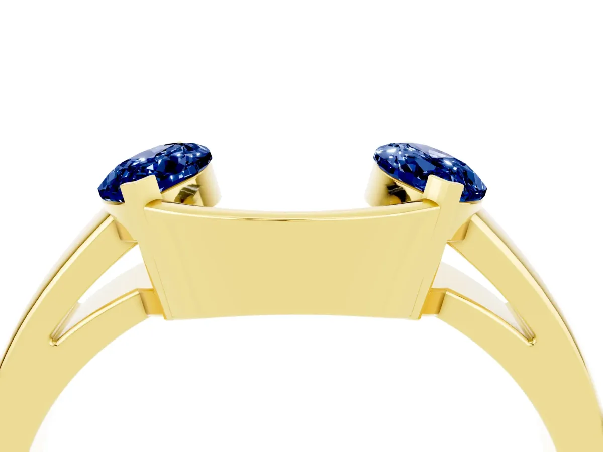 Marquise Blue Sapphire Open Band Ring with Tension Setting Yellow gold