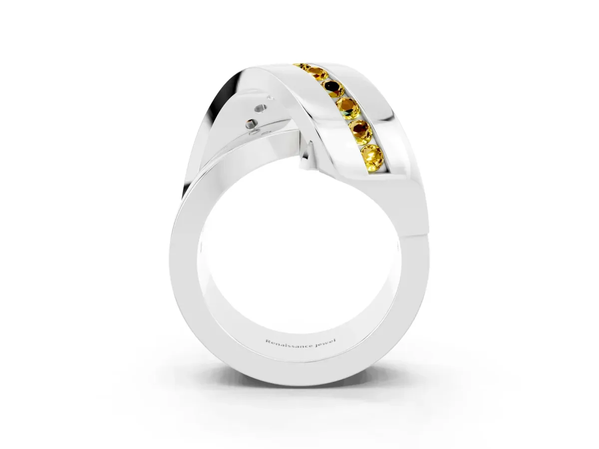 Pavé Round Yellow Sapphire Crossover Band with Channel Setting Platinum