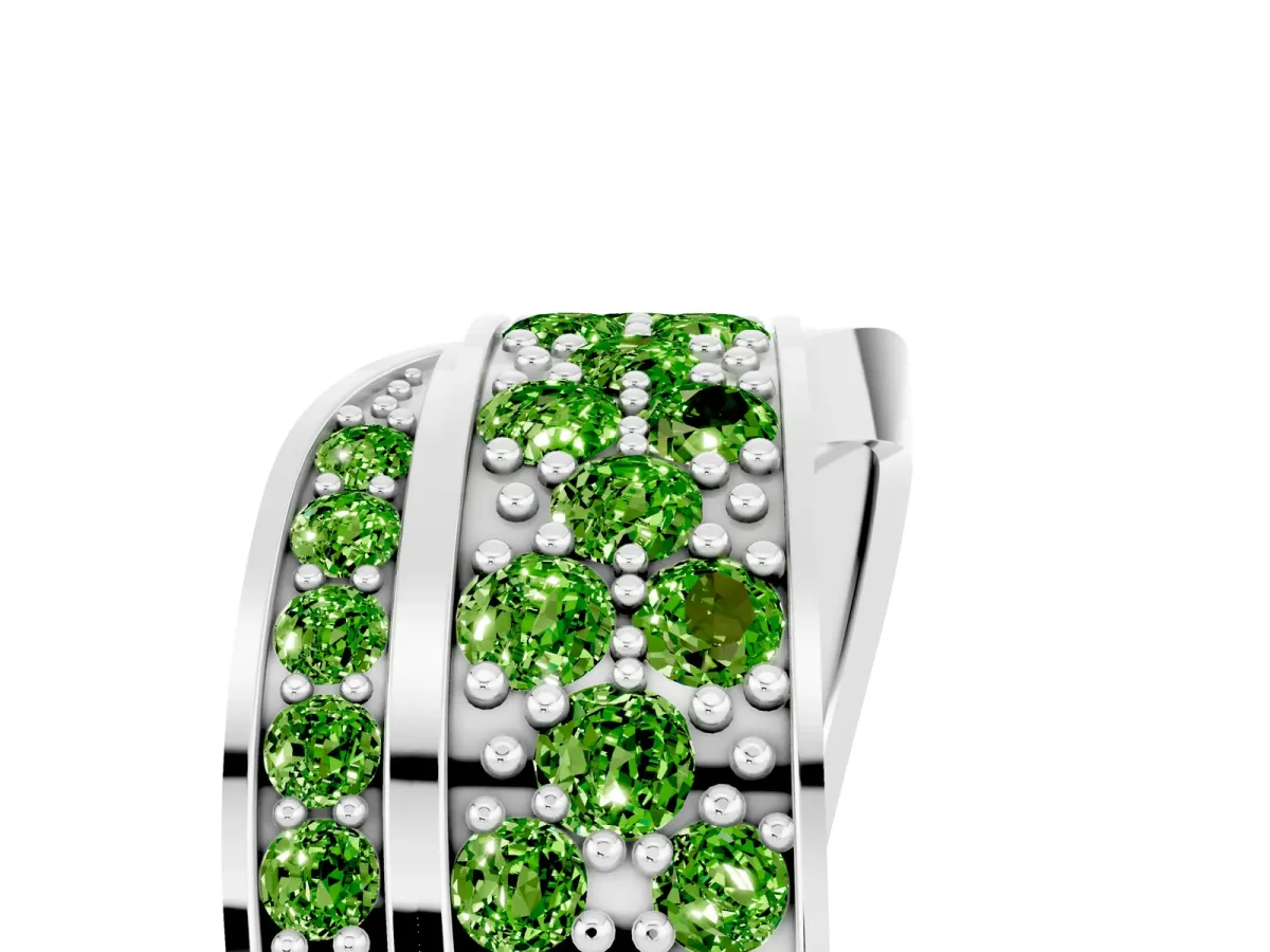 Pavé Round Peridot Crossover Band with Bead Prong Setting Silver
