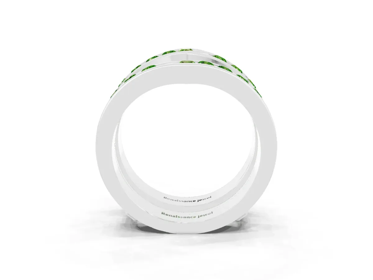 Round Peridot Channel-Set Chevron Band Platinum