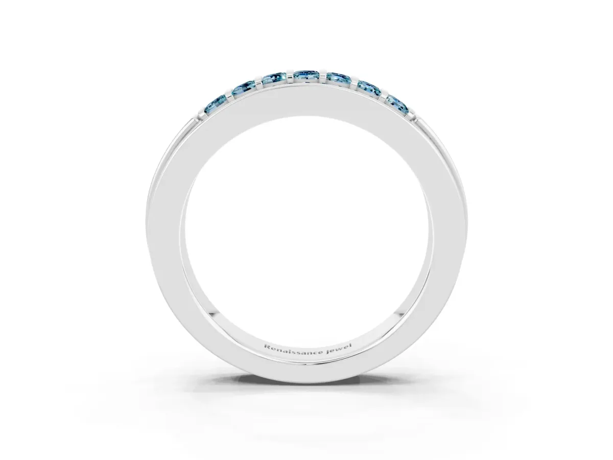 Bar-Set Princess Cut Aquamarine Pavé Band Platinum