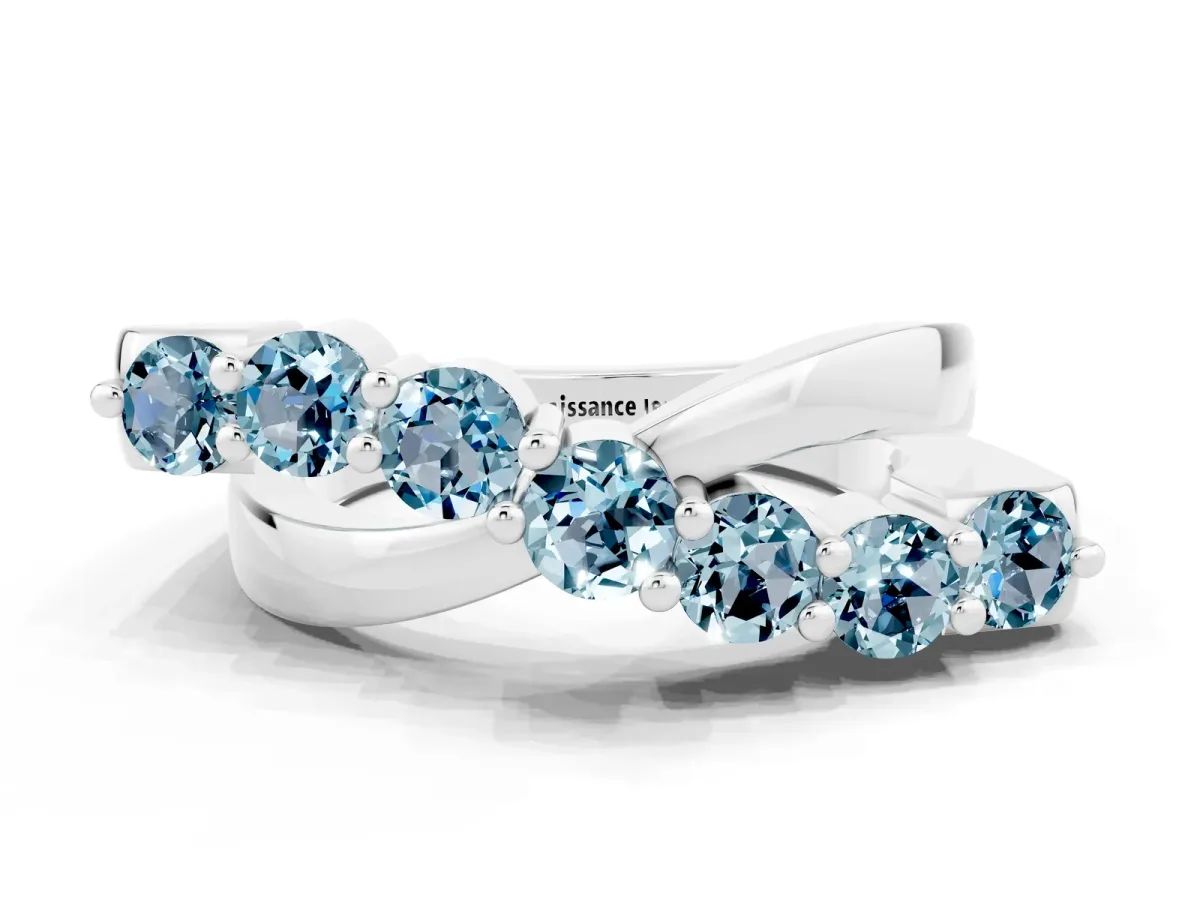 Round Aquamarine Prong-Set Crossover Band Platinum