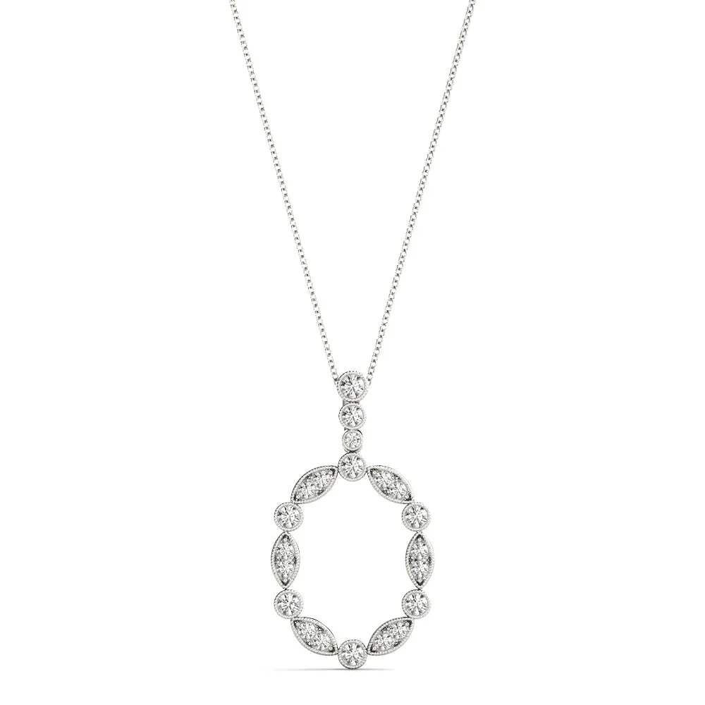 Round and Marquise Diamond Bezel Set Pendant Silver