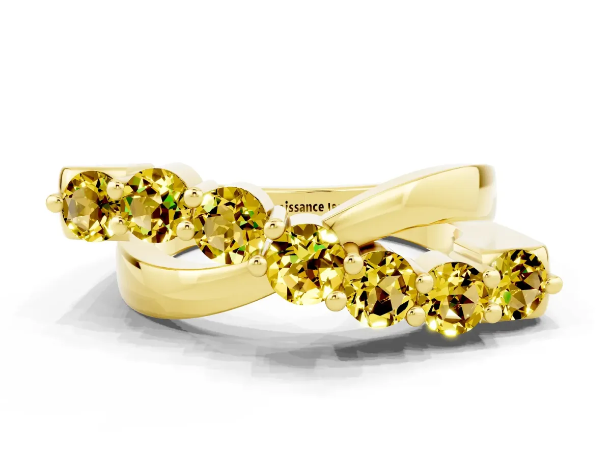 Round Yellow Sapphire Prong-Set Crossover Band Yellow gold