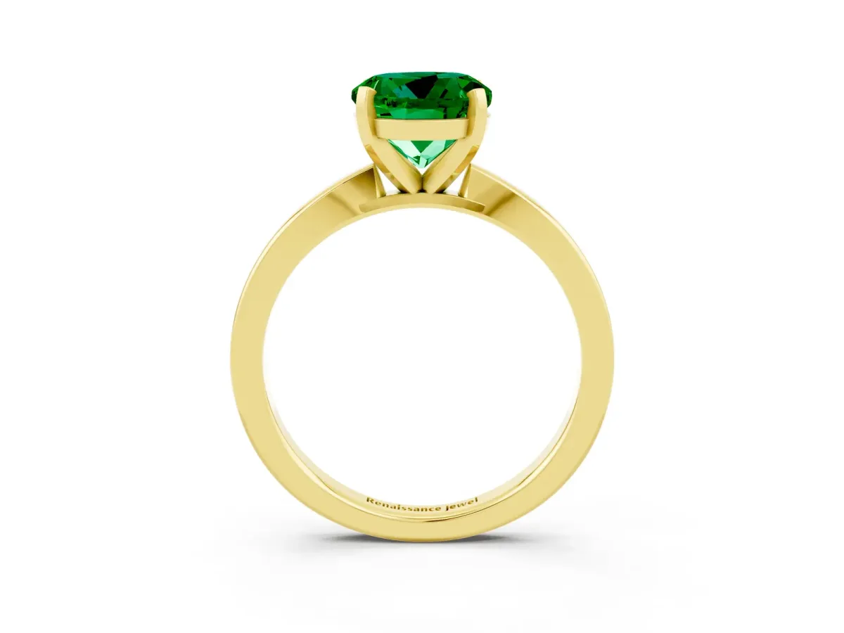 Round Cut Emerald Solitaire Engagement Ring with Classic Band and Four-Prong Setting Yellow gold