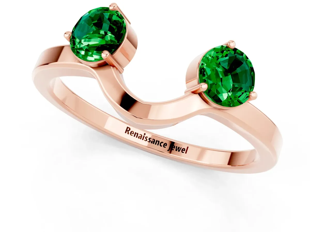 Dual Round Emerald Open Band Ring with Prong Setting Rose gold