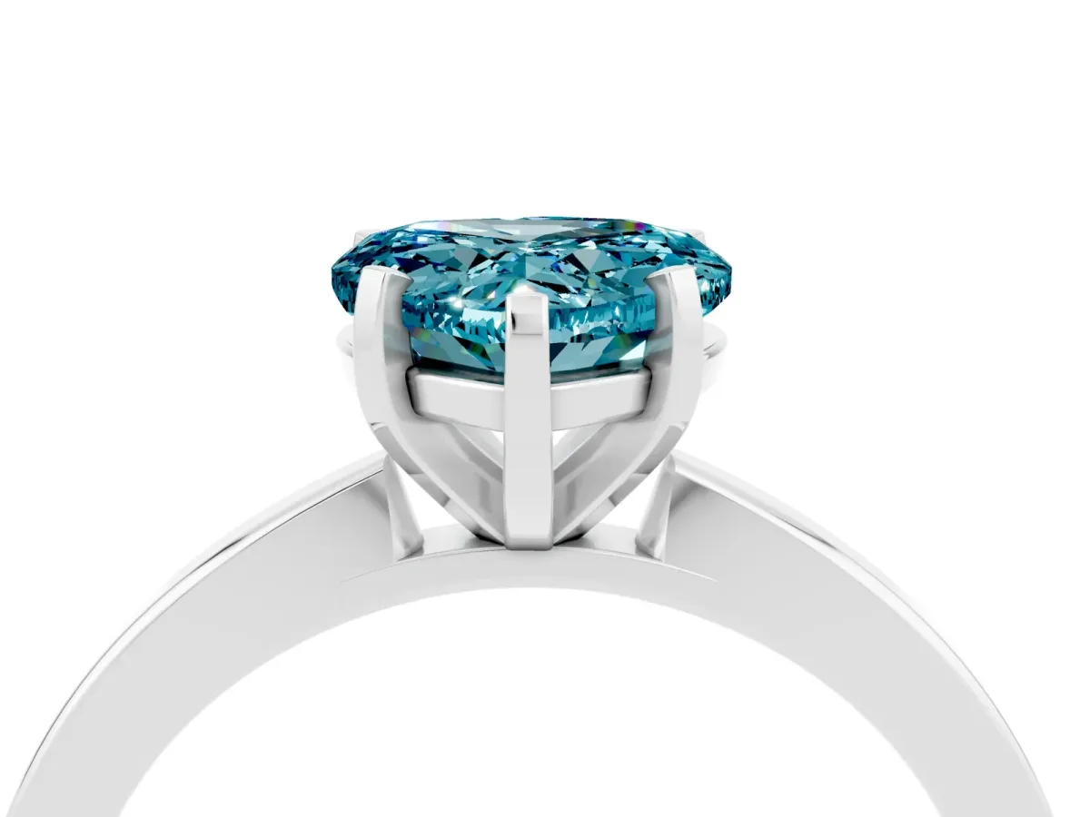 Heart Cut Blue Topaz Solitaire Engagement Ring with Classic Band and Four-Prong Setting Silver