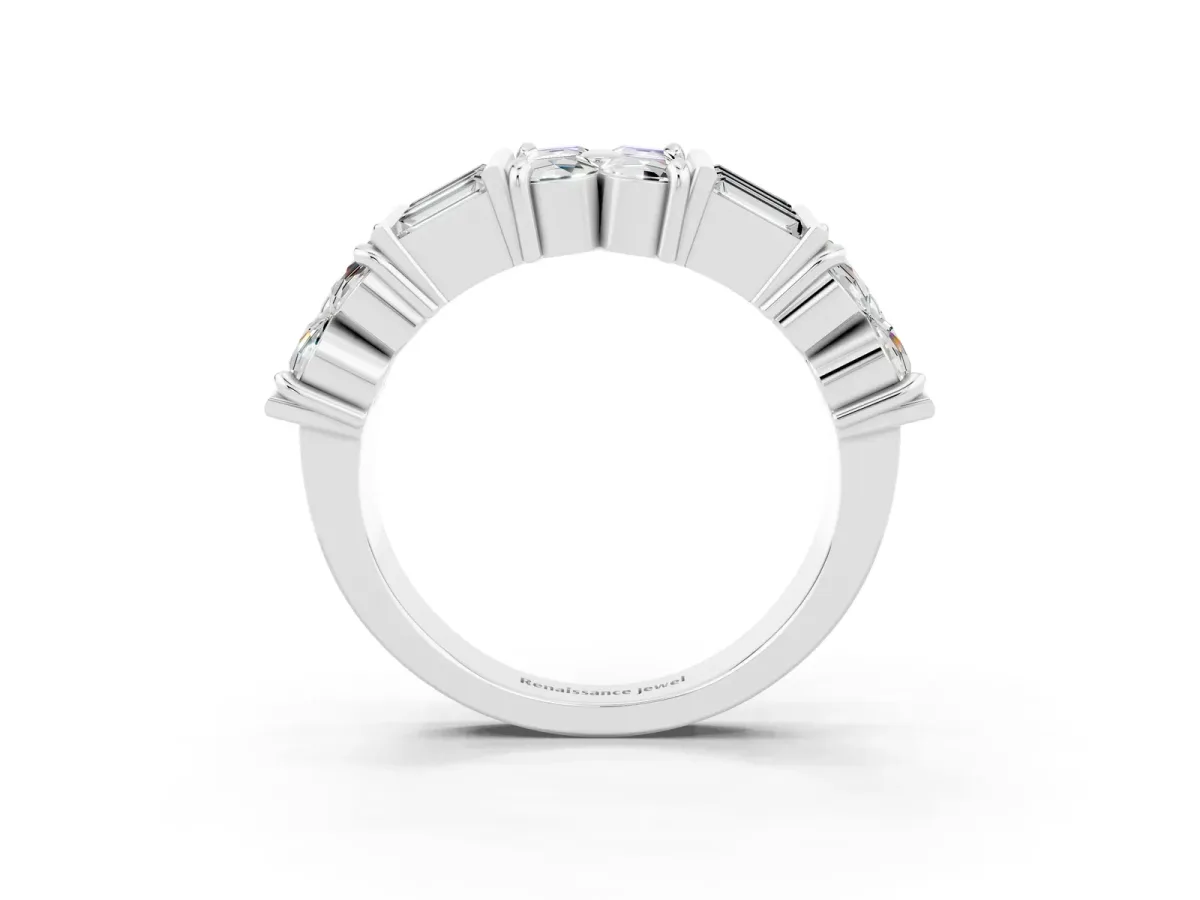 Channel Set Round and Baguette Moissanite Anniversary Band with Prong Setting Silver