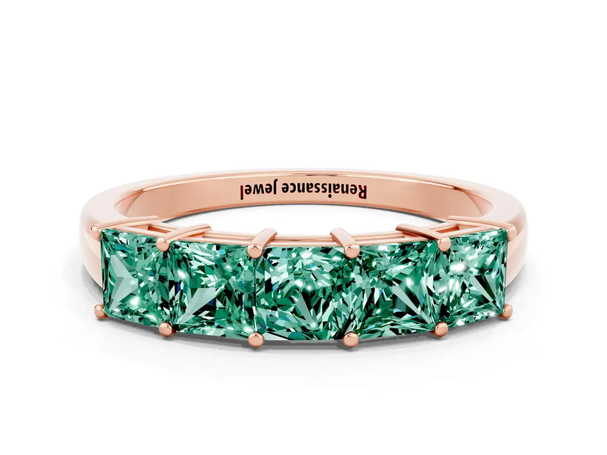 Princess Cut Five-Stone Green Sapphire Band with Prong Setting Rose gold
