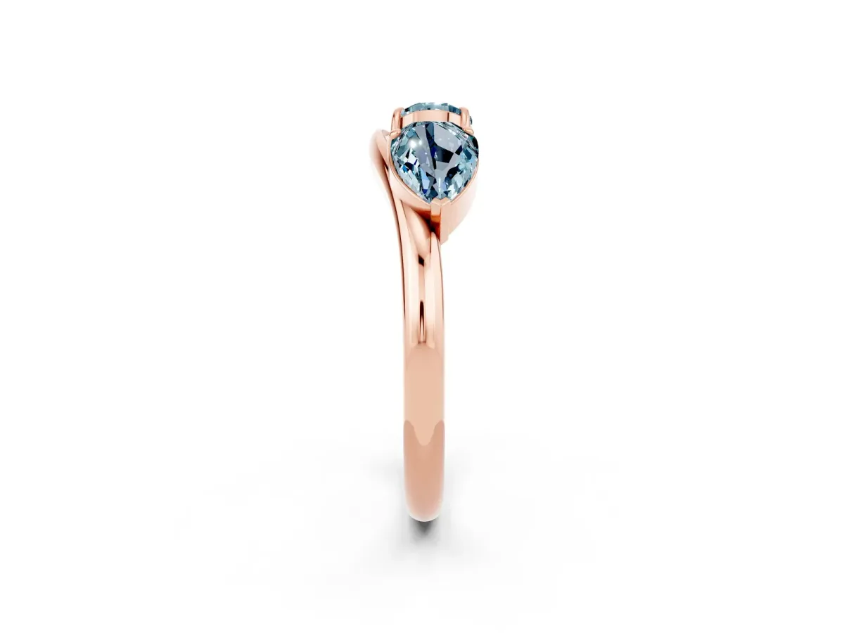 Two-Stone Pear Aquamarine Bypass Ring with Prong Setting Rose gold