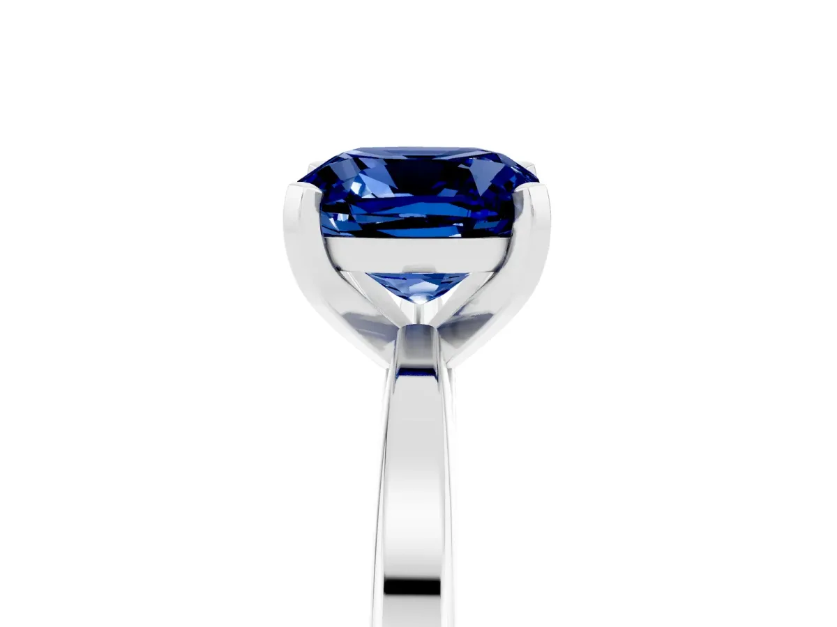 Cushion Cut Blue Sapphire Solitaire Engagement Ring with Classic Band and Four-Prong Setting Silver