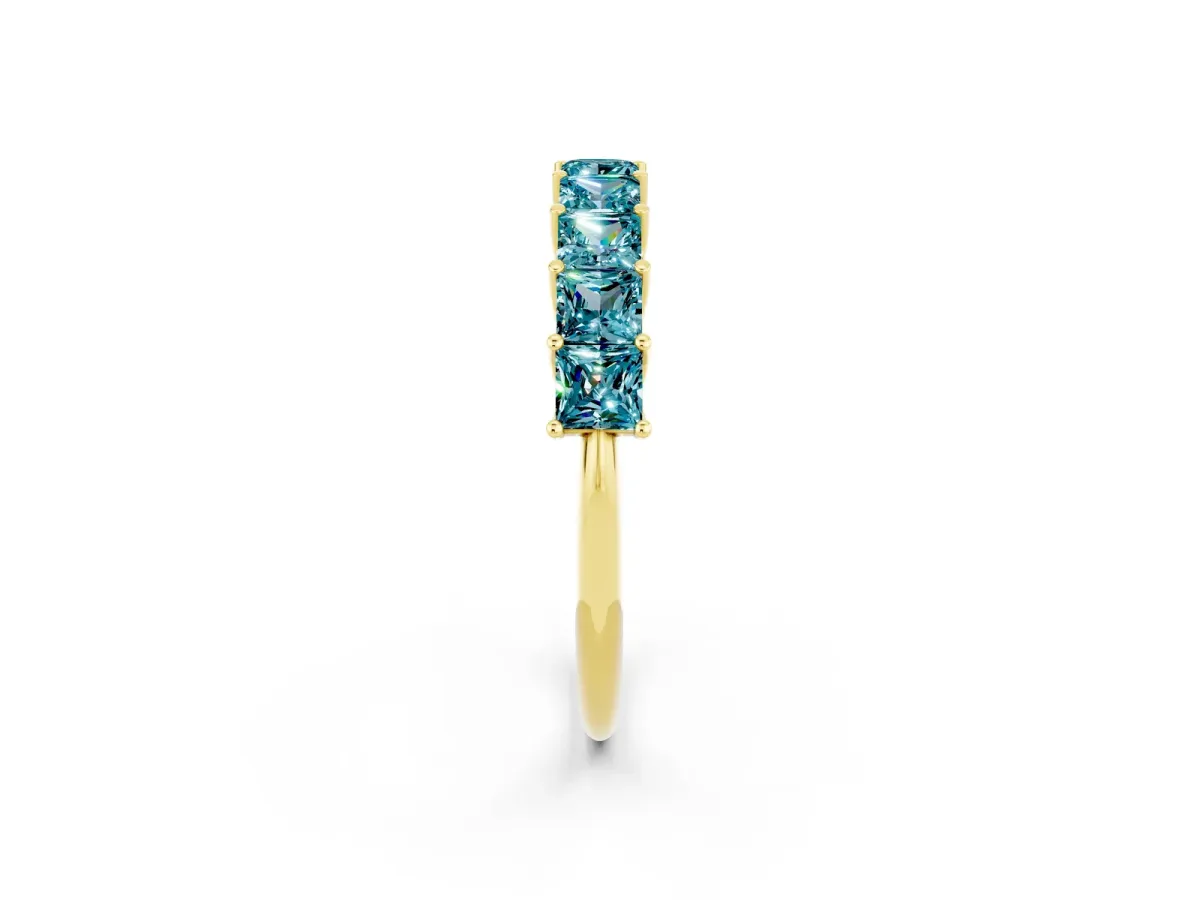 Princess Cut Blue Topaz Channel-Set Eternity Band with Prong Setting Yellow gold
