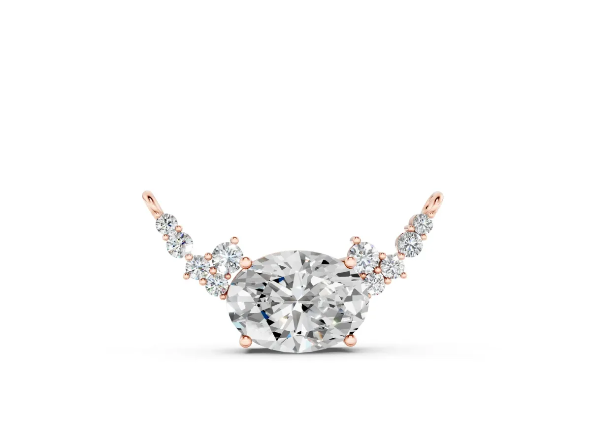 Oval Diamond Pendant with Heart Accents and Prong Setting Rose gold