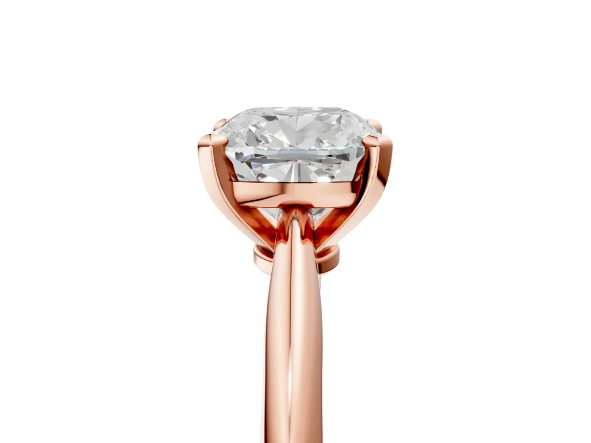 Cushion Cut Diamond Solitaire Engagement Ring with Classic Band and Four-Prong Setting Rose gold