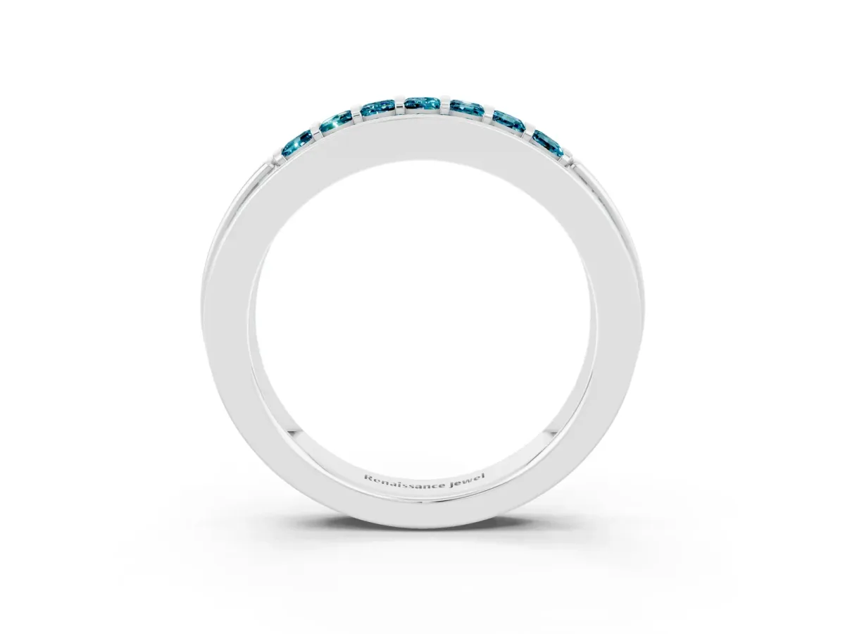 Bar-Set Princess Cut Blue Topaz Pavé Band Silver