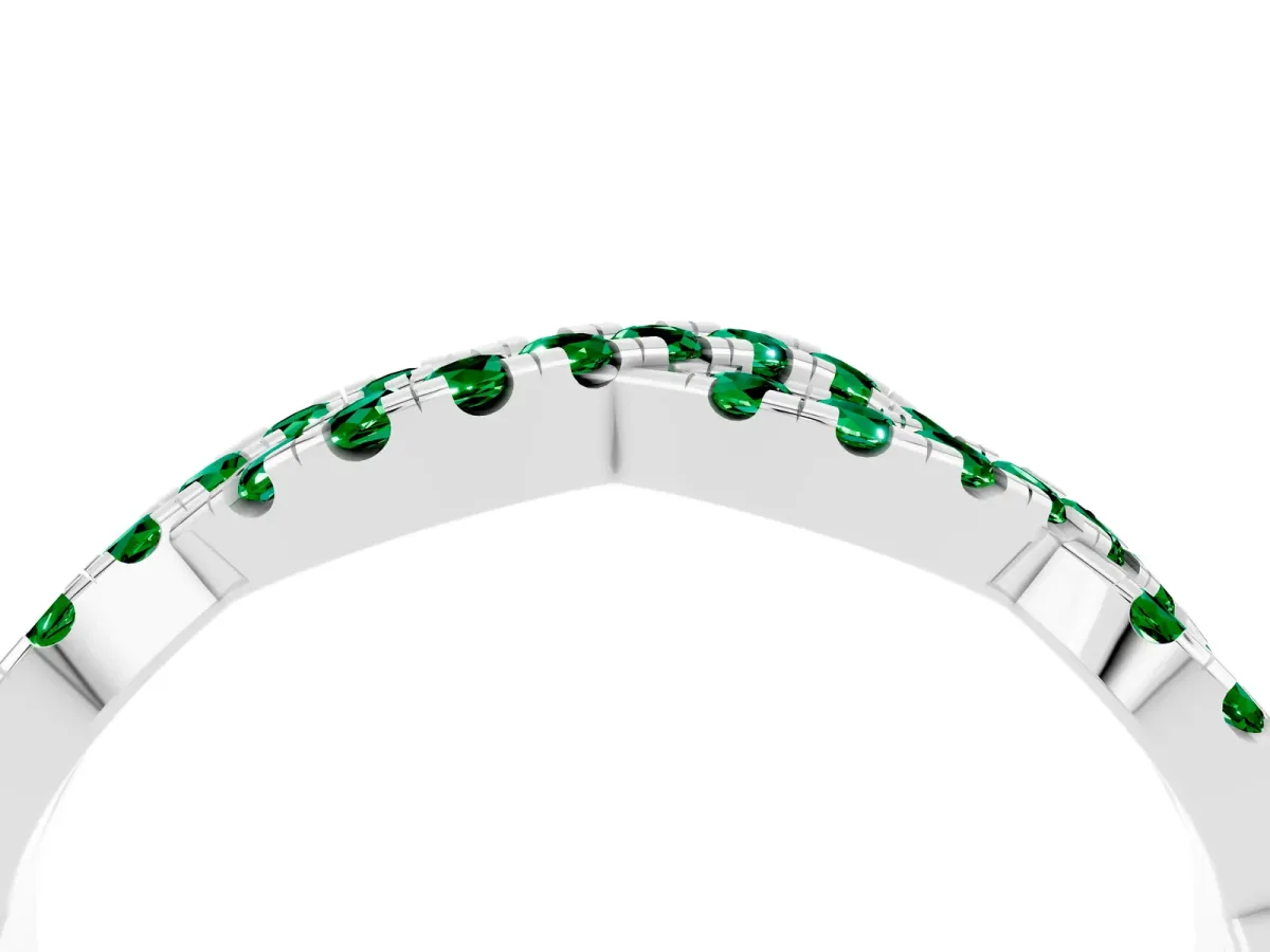 Round Emerald Twisted Eternity Band with Pavé and Shared Prong Setting White gold