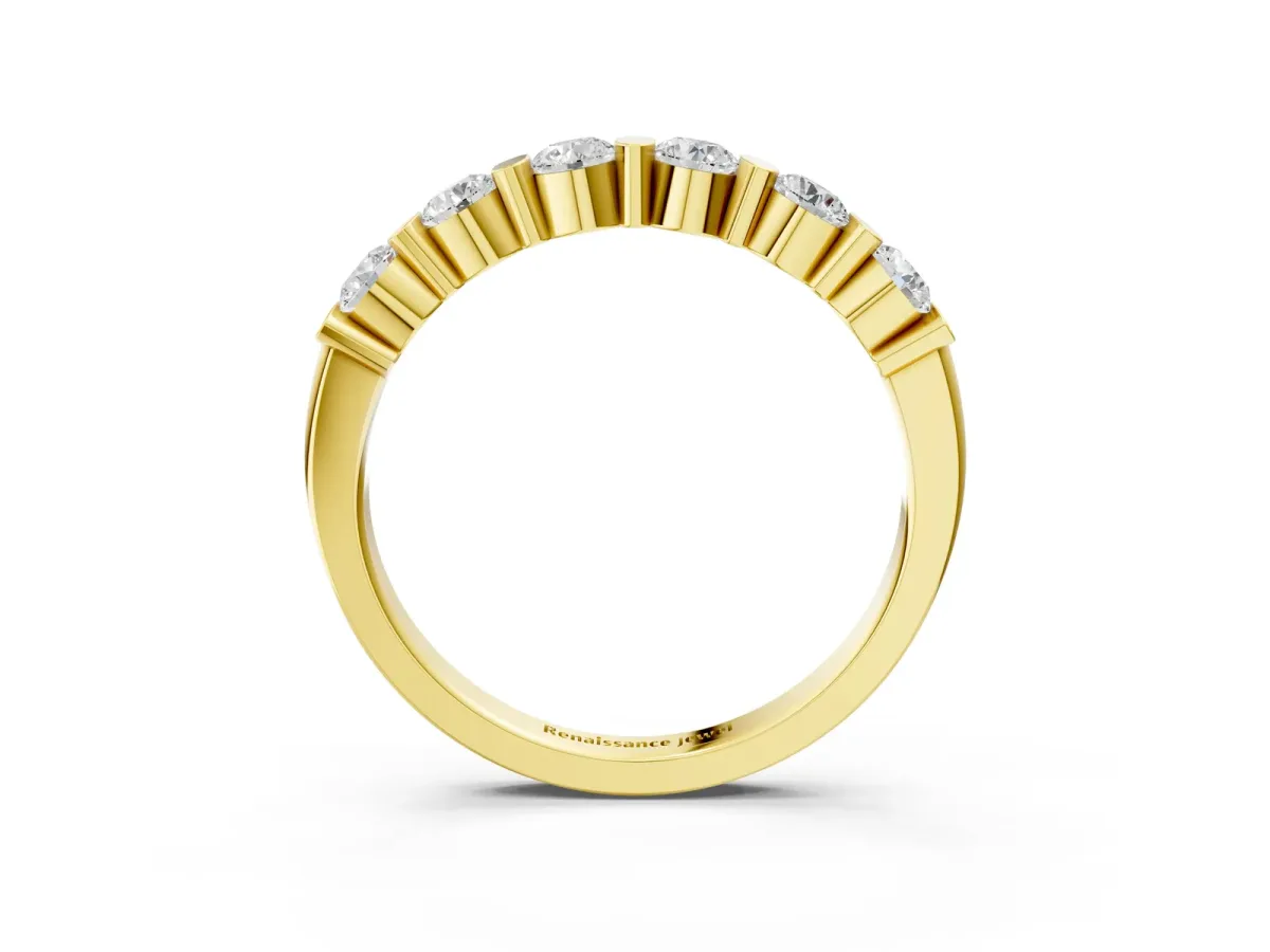 Channel Set Round Diamond Half Eternity Band Yellow gold