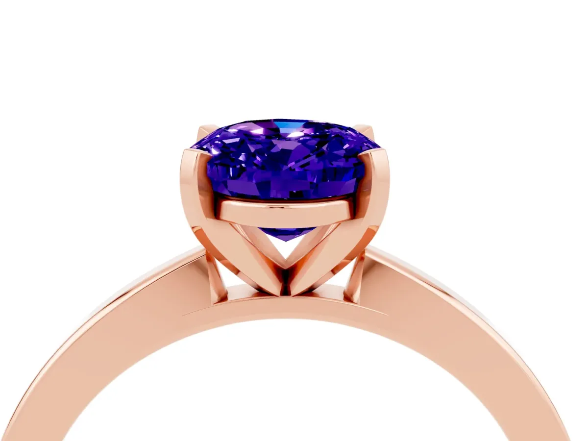 Oval Cut Tanzanite Solitaire Engagement Ring with Classic Band and Four-Prong Setting Rose gold