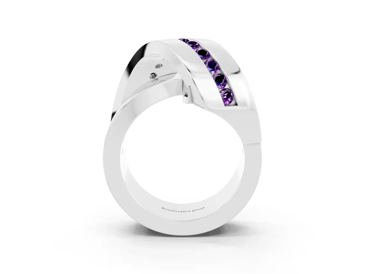 Pavé Round Amethyst Crossover Band with Channel Setting Platinum