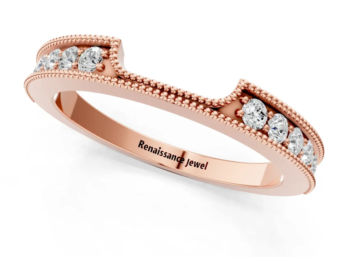 Round Cut Pavé Diamond Contour Band with Milgrain Detailing Rose gold