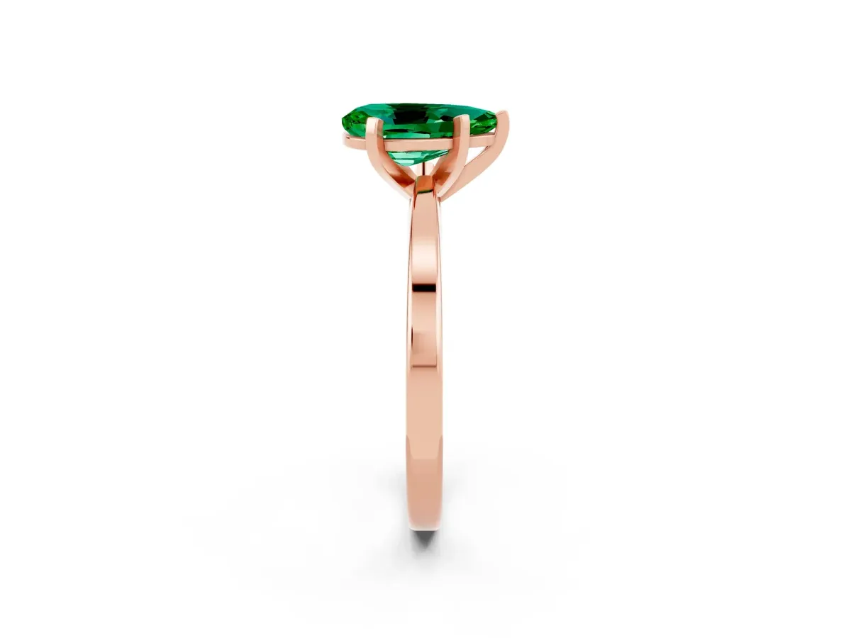 Pear Cut Emerald Solitaire Engagement Ring with Classic Band and Four-Prong Setting Rose gold