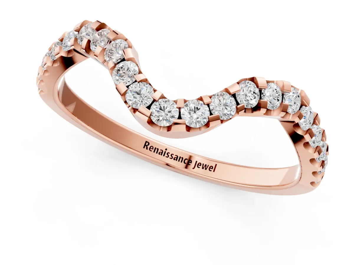 Round Diamond Pavé Chevron Wedding Band with Prong Setting Rose gold