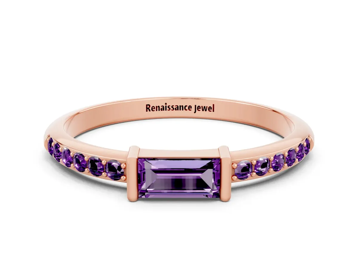 Baguette Amethyst Pavé Band with Bar Setting Rose gold
