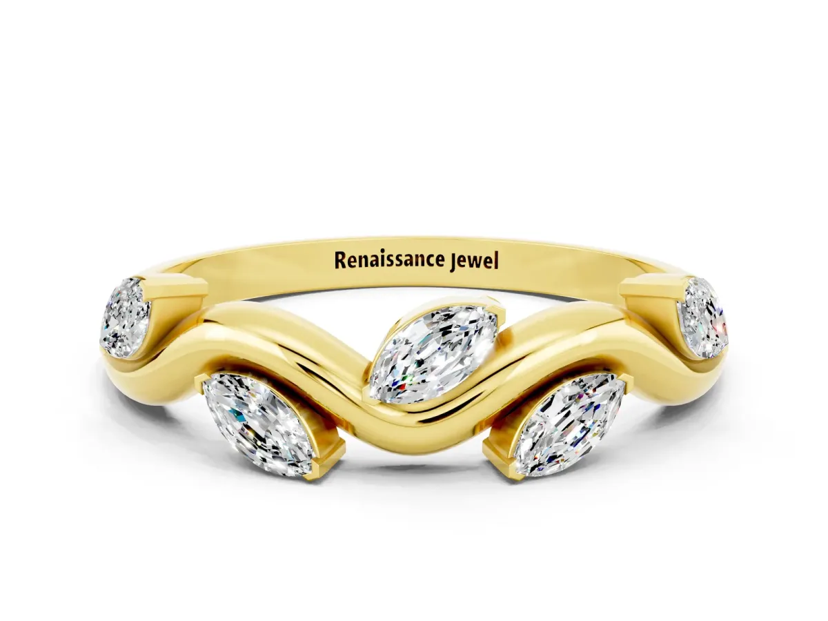 Marquise Moissanite Twisted Band with Prong Setting Yellow gold