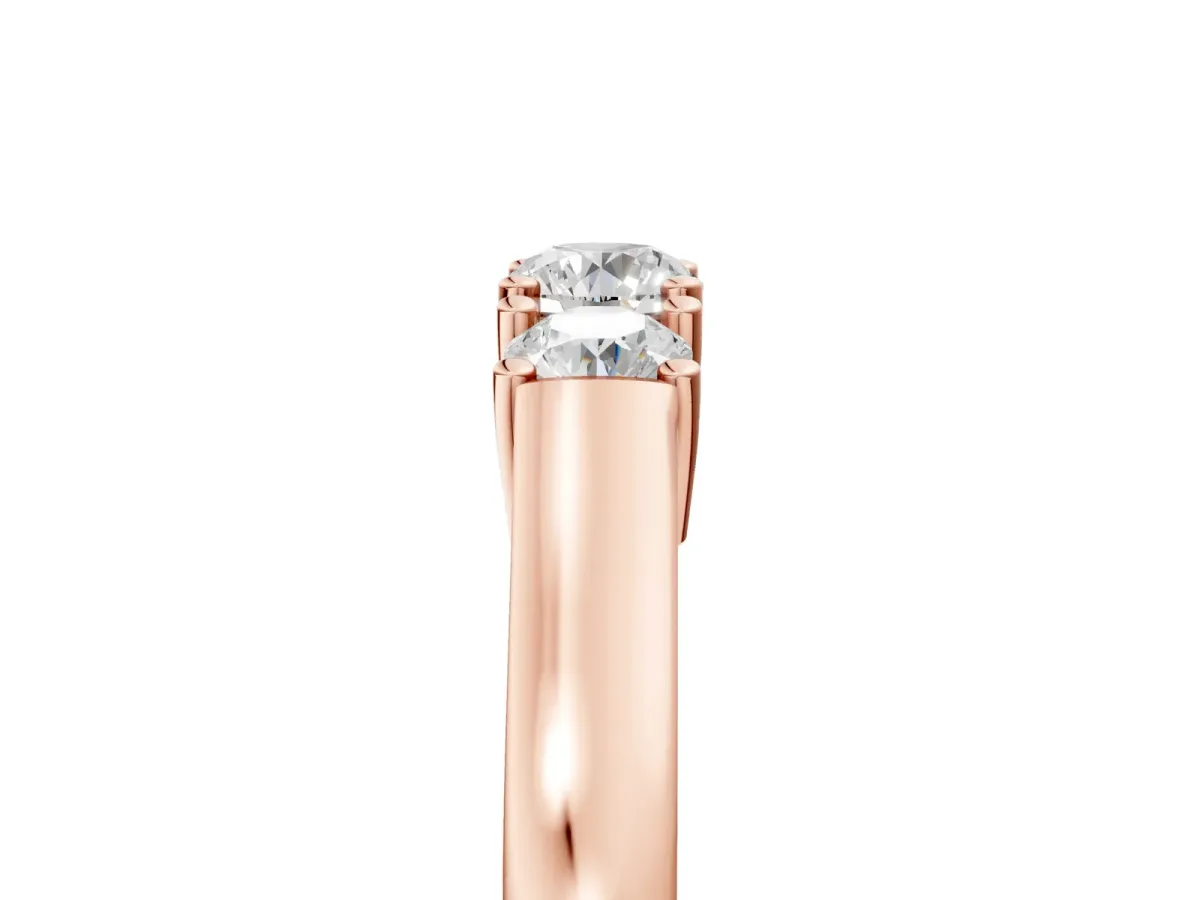 Three-Stone Round Cut Diamond Channel Set Band with Prong Setting Rose gold