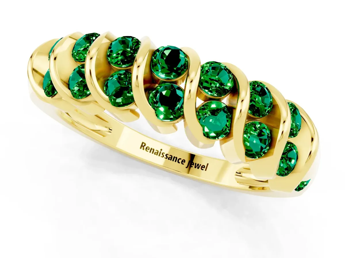Channel Set Round Emerald Multi-Row Band Yellow gold