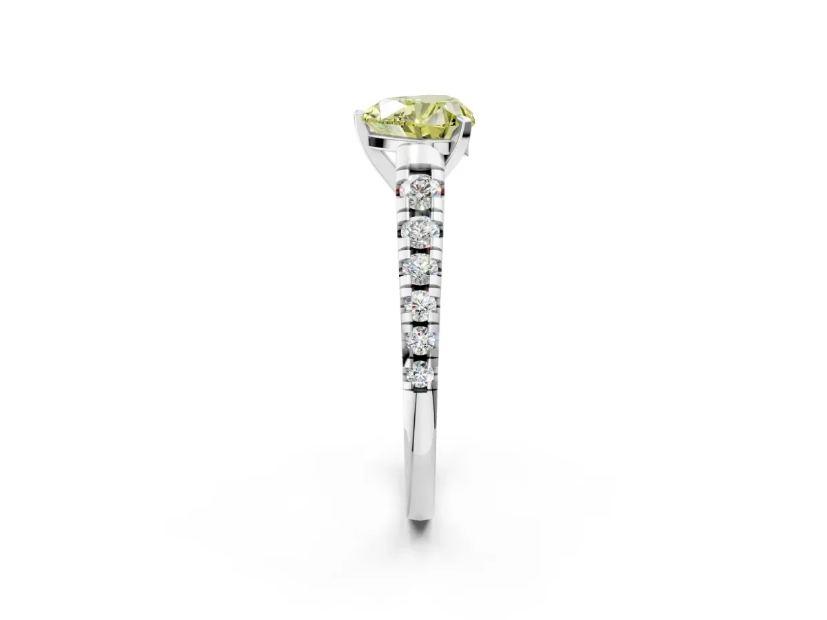 Fancy Yellow Heart Cut Diamond Cathedral Solitaire Ring with Round Pavé Band Platinum