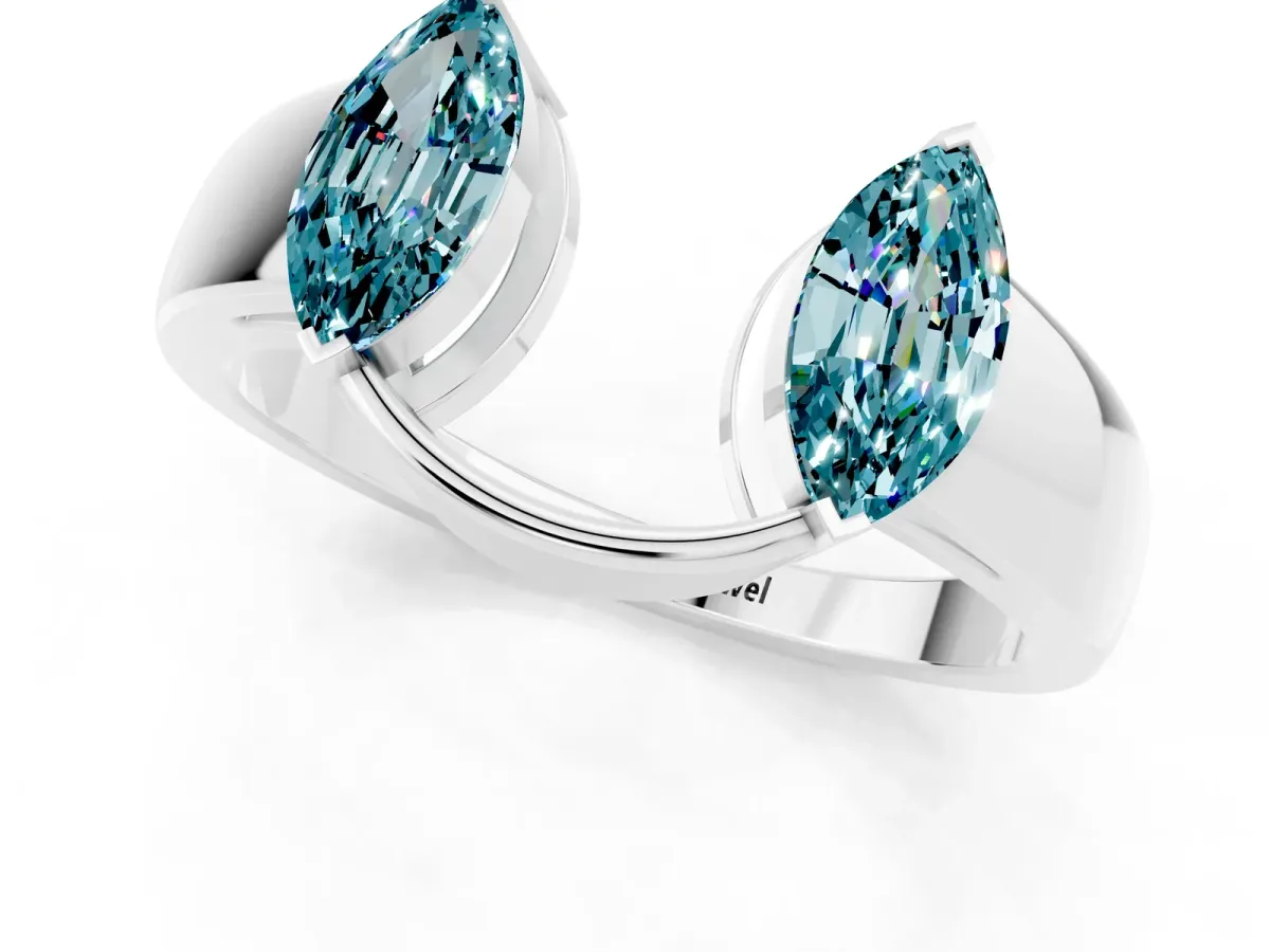 Marquise Blue Topaz Open Band Ring with Tension Setting Platinum