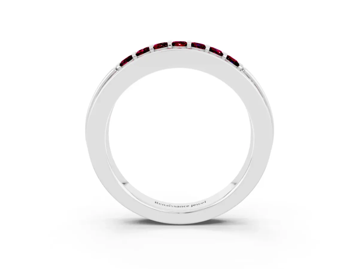 Bar-Set Princess Cut Garnet Pavé Band White gold