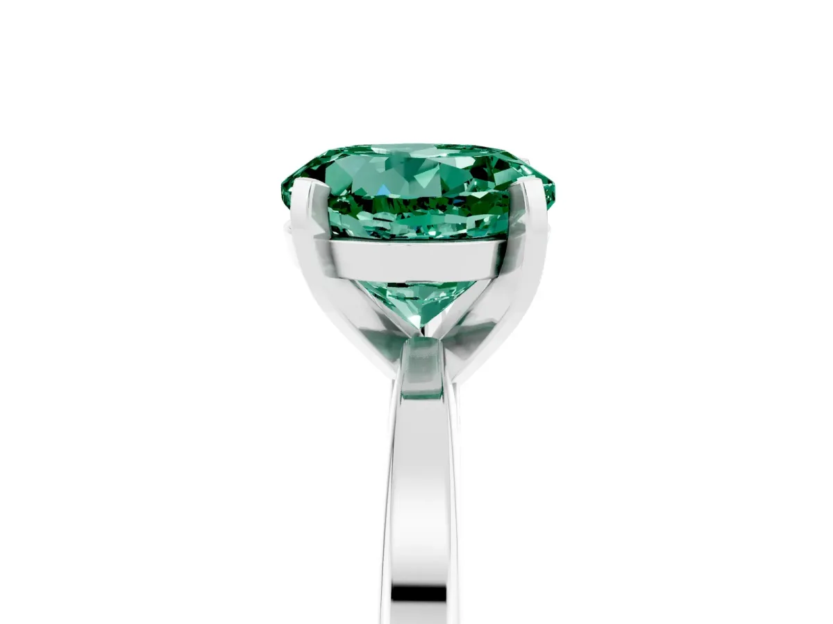 Round Cut Green Sapphire Solitaire Engagement Ring with Classic Band and Four-Prong Setting Platinum