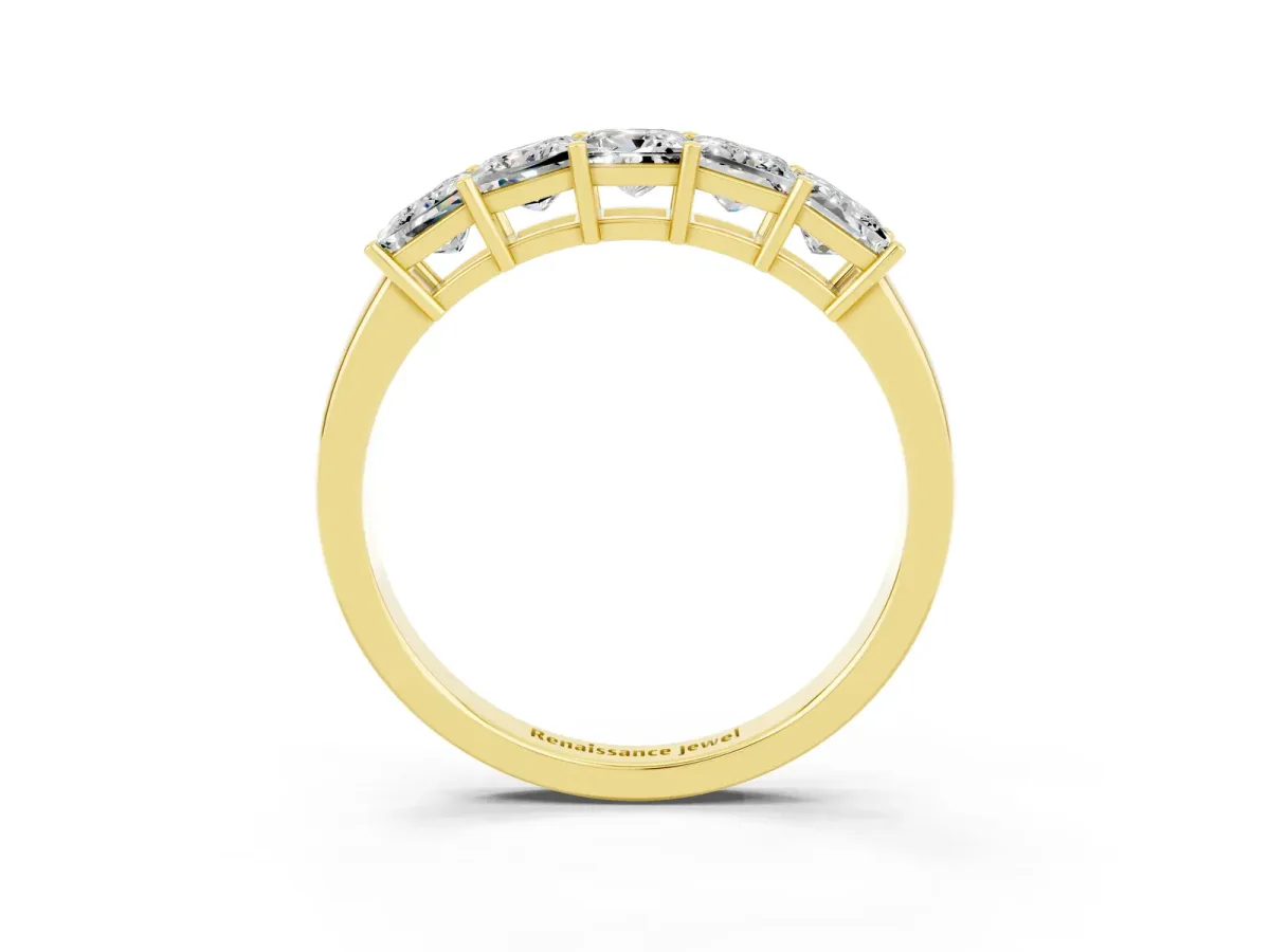 Princess Cut Five-Stone Moissanite Band with Prong Setting Yellow gold