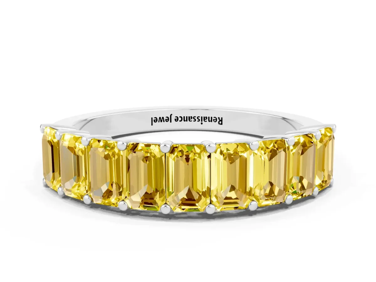 Emerald Cut Yellow Sapphire Prong-Set Eternity Band White gold